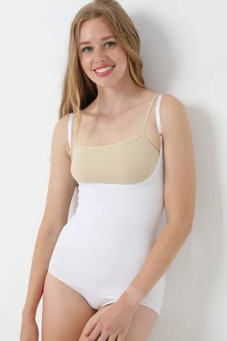 Göğüs Altı Askılı Dikişsiz Kadın Body Korse FormActive 1045 - Beyaz