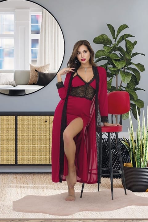 Dantel Detaylı Uzun Sabahlık Gecelik Takımı İzabel 6013 - 2