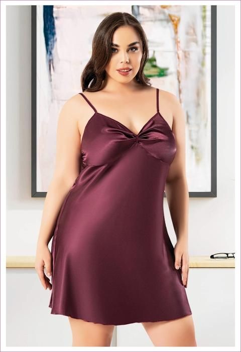 Büzgülü Göğüs Detaylı İnce Askılı Saten Gecelik Miss Laris 4039