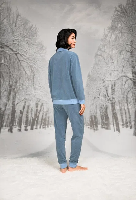 Gömlek Yaka Cepli Mavi Kadın Pijama Takımı Doreanse 26K4092 - 2