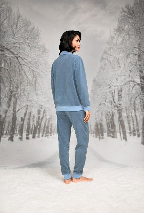 Gömlek Yaka Cepli Mavi Kadın Pijama Takımı Doreanse 26K4092 - 2