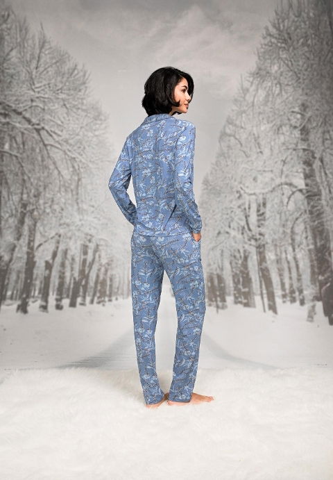 Gömlek Yaka Düğmeli Uzun Kollu Kadın Pijama Takım Sarı Doreanse 26K4106 - 2