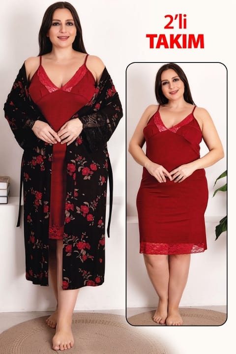 Gül Desenli Şortlu Gecelik Sabahlık Takımı Lady 19226