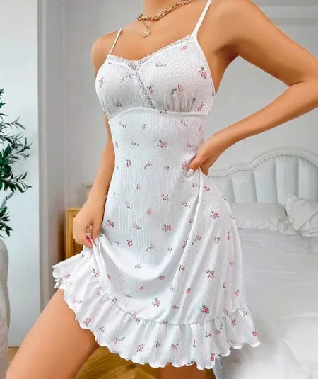 Gül Desenli Dantel Kenarlı Tek Parça Body Lily Bianca 13002 - Beyaz