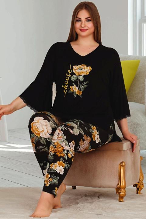 Lady Gül Desenli Rahat Kesim Pijama Takımı Lady 11335 - Görsel 2