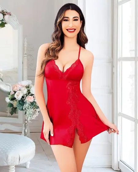 Güpür Detaylı Kırmızı Body Fantezi İç Giyim Pink Night 3830