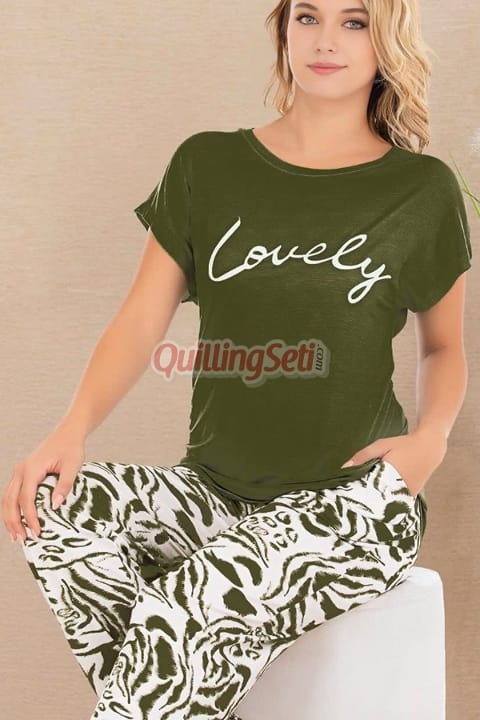 Lady Pamuklu Kısa Kol Pijama Takımı Haki Lady 12531 - Görsel 4