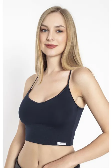 Halter Yaka Modal İp Askılı Crop Kadın Atlet Confeo 801 - Lacivert