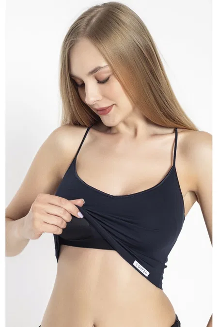 Halter Yaka Modal İp Askılı Crop Kadın Atlet Confeo 801 - Lacivert