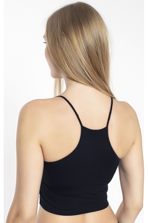 Halter Yaka Modal İp Askılı Crop Kadın Atlet Confeo 801 - Siyah