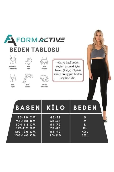 Ultra Yüksek Bel Korse Tayt Bel ve Karın Destekli FormActive 1450 - Siyah
