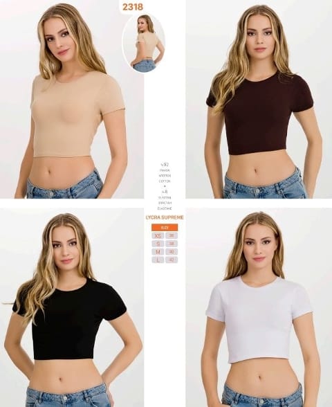 Yüksek Pamuklu Yarım Kollu Kadın T-Shirt İlke 2318 - Bej