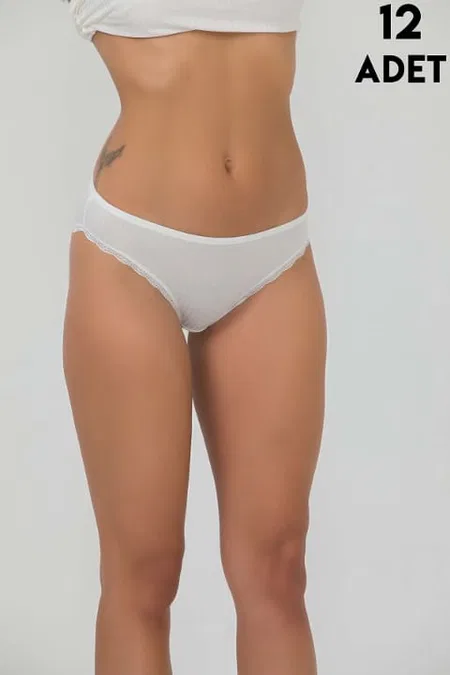 Likralı Yüksek Bel Bikini Külot  İlke 421 - Ekru