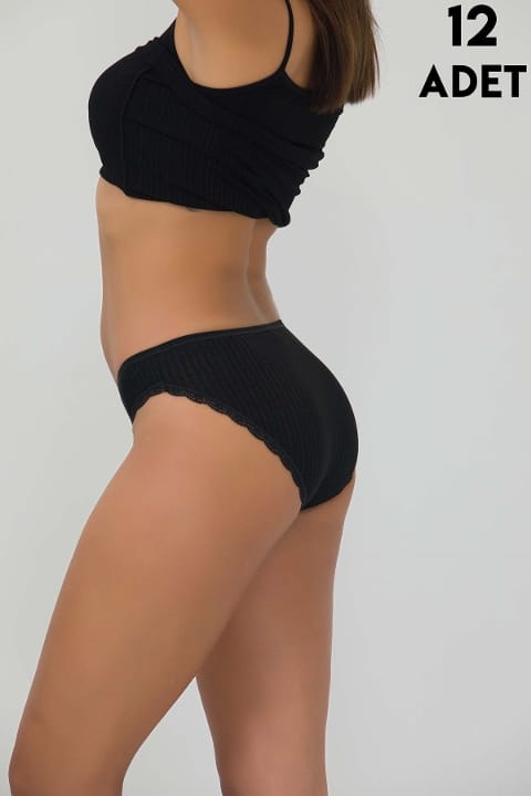 Likralı Yüksek Bel Bikini Külot  İlke 421 - Siyah