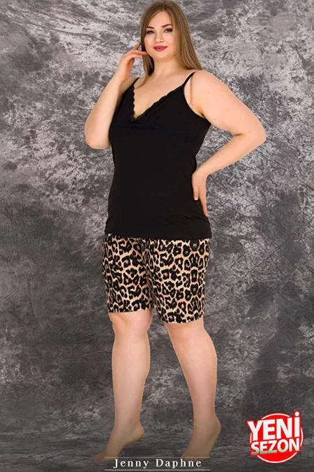 Leopar Desenli Büyük Beden Şortlu Pijama Takımı Lady 10421