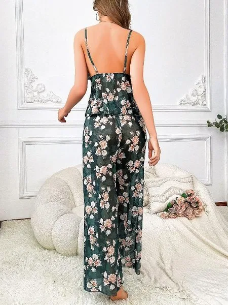 İnce Askılı Çiçekli Pijama Takımı Pink Night 1456 - 2