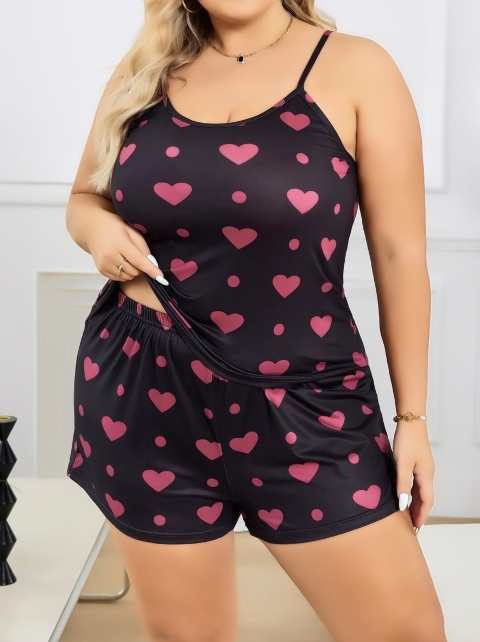 İnce Askılı Kalpli Büyük Beden Pijama Takımı Lily Bianca 13076 - Lacivert