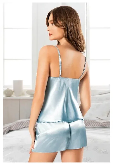 İnce Askılı Mavi Saten Şort Pijama Takımı Miss Laris 3123 - 2