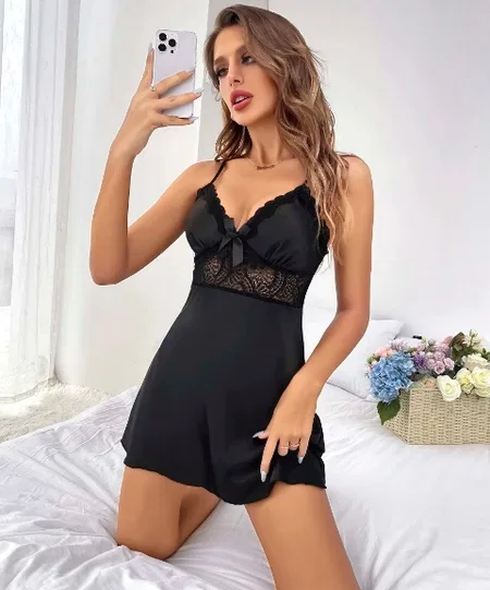 Somon Renkli İnce Askılı Dantel Detaylı Body Lily Bianca 457 - Siyah