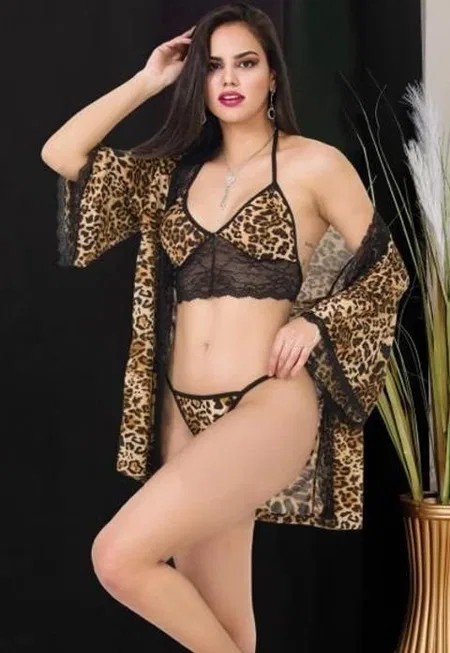 İzabel Dantel Detaylı Bralet Tanga Sabahlık Takım İzabel 0901