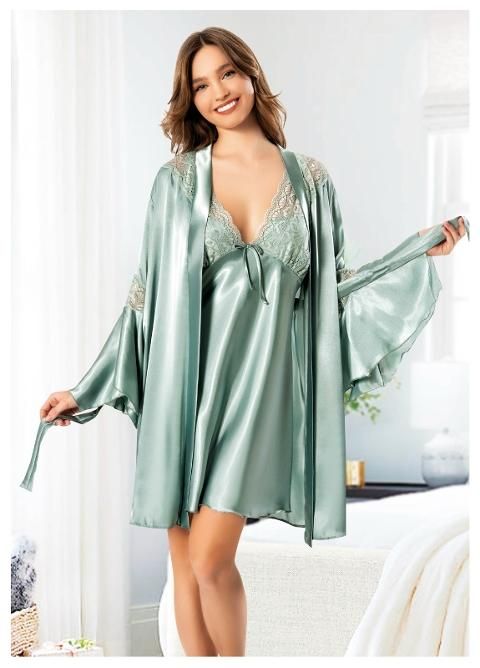 Miss Laris Dantelli Uzun Kollu Gecelik Sabahlık Takımı Miss Laris 5067 - Görsel 2