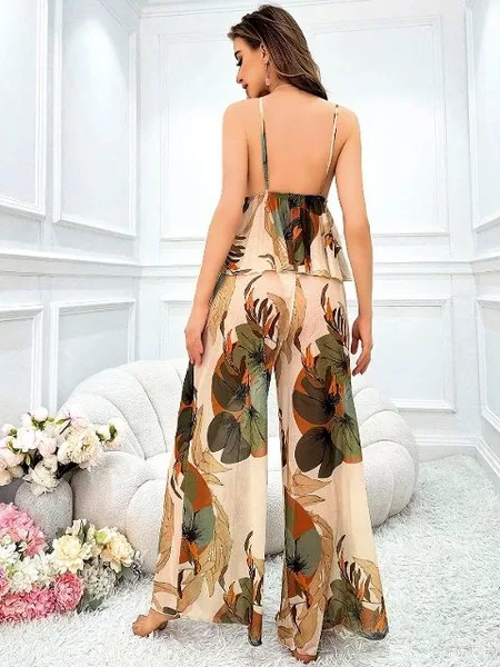 İnce Askılı Çiçekli Pijama Takımı Turuncu Pink Night 1450 - 2