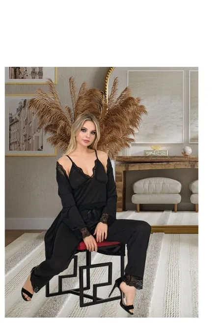 Siyah Dantelli Atlet Pijama Takımı İzabel 5013 - Siyah