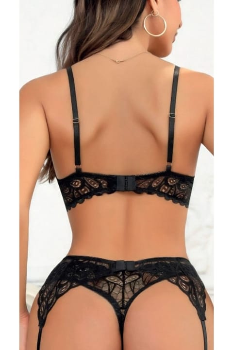 Dantel Detaylı Jartiyer Takımı İzabel 12009 - Siyah