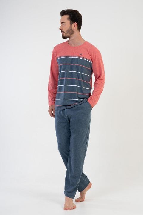 Çizgili Pamuklu Uzun Kollu Erkek Pijama Takımı Vienetta 204123