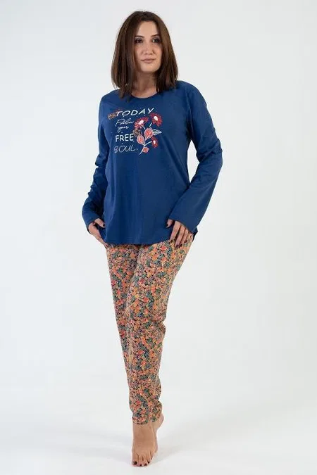 Pamuklu Baskılı Uzun Kollu Pijama Takımı Vienetta 206017