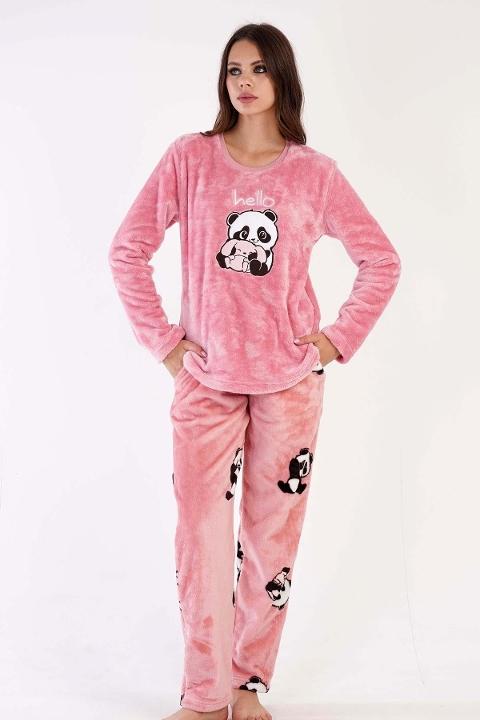 Pandalı Welsoft Uzun Kollu Pijama Takımı Vienetta 304033 - Pembe