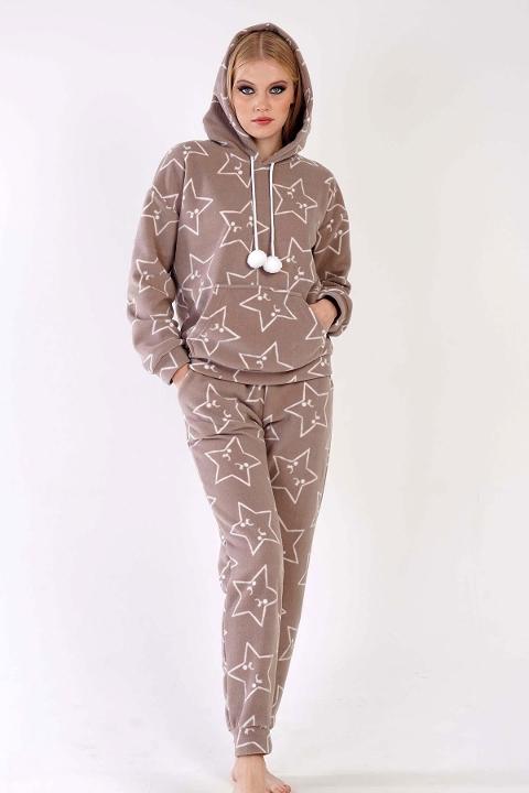 Kısa Kollu Cepli Pijama Takımı Kahverengi Yeşil Vienetta 304042 - Kahverengi