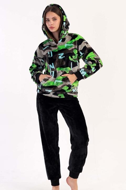 Kapüşonlu Uzun Kollu Kadın Pijama Takımı Somon Vienetta 304078