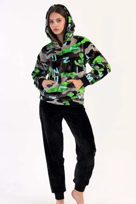 Kapüşonlu Uzun Kollu Kadın Pijama Takımı Somon Vienetta 304078 - 2