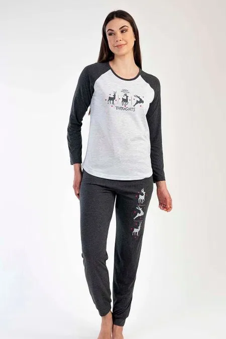 Geyik Baskılı Uzun Kollu Kadın Pijama Takımı Vienetta 304101