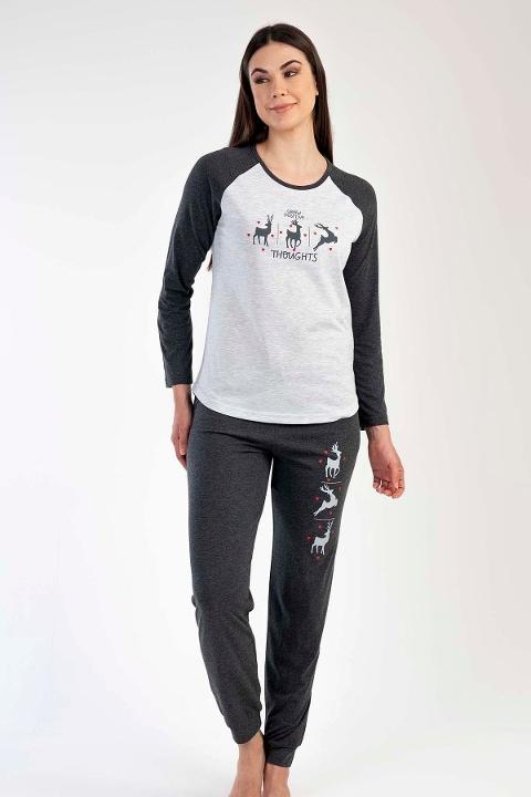 Geyik Baskılı Uzun Kollu Kadın Pijama Takımı Vienetta 304101