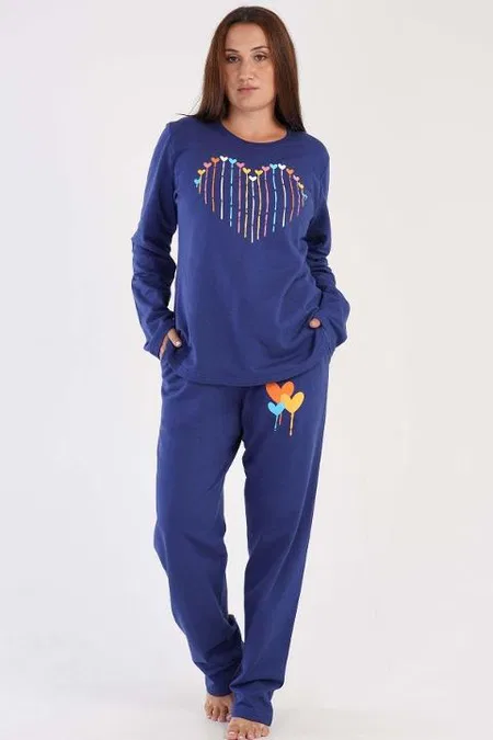 Ekru Renkli Penye Kadın Pijama Takımı Vienetta 305221 - Lacivert