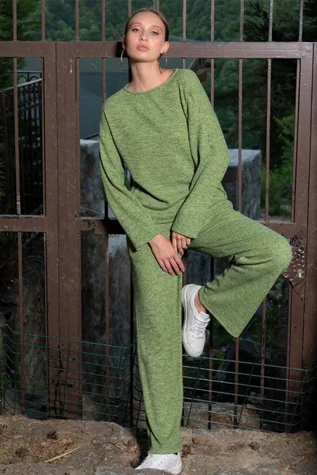 Uzun Kollu Pamuklu Yeşil Kadın Pijama Takımı Vienetta 405048