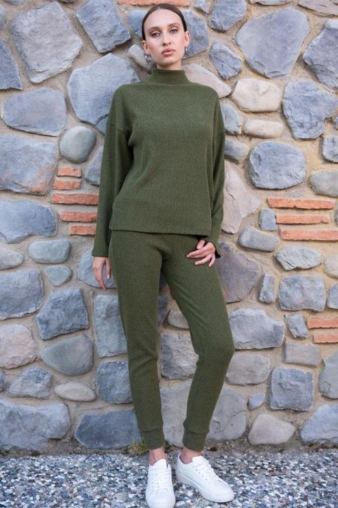 Uzun Kollu Balıkçı Yaka Yeşil Pijama Takımı Vienetta 405055