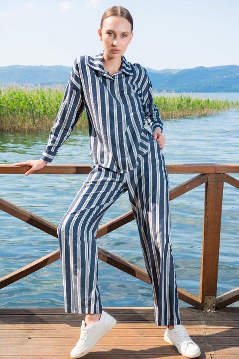 Çizgili Uzun Kollu Kadın Pijama Takımı Vienetta 405096