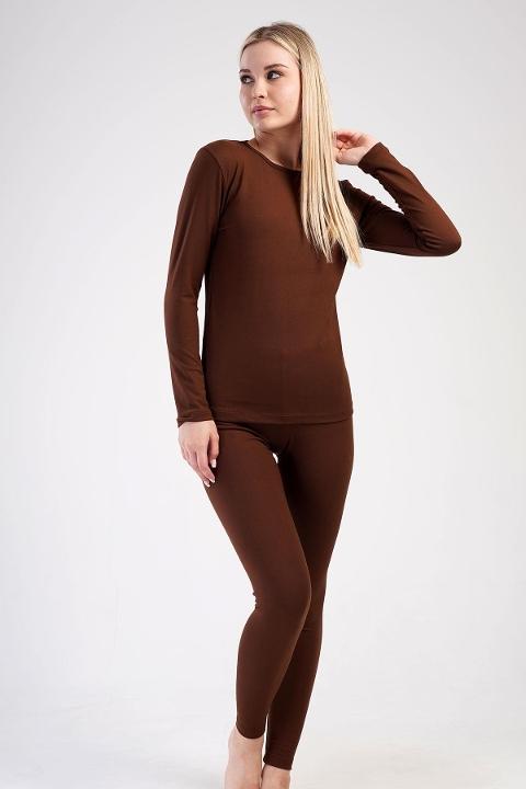 Uzun Kollu Termal Kadın Üst Fuşya Ten Vienetta 409003 - Kahverengi