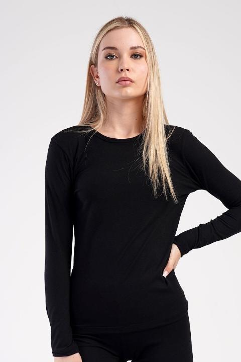 Uzun Kollu Thermal Kadın Tişört Fuşya Nefes Alan Dayanıklı Vienetta 409008 - Siyah