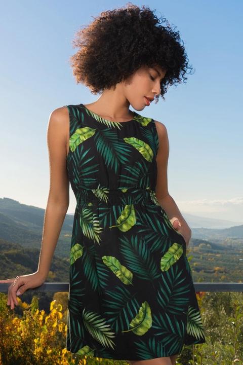 Vienetta Yaprak Desenli Lila Sıfır Kol Kadın Elbise Vienetta 410005