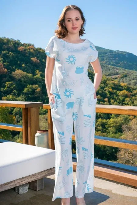 Cepli Desenli Kadın Pijama Takımı Mürdüm Vienetta 411055
