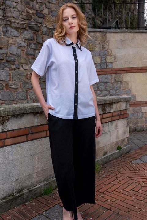 Geniş Kesim Cepli Kısa Kollu Kadın Pijama Takımı Vienetta 412013