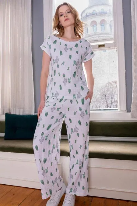 Kaktüs Desenli Kadın Pijama Takımı Vienetta 412025
