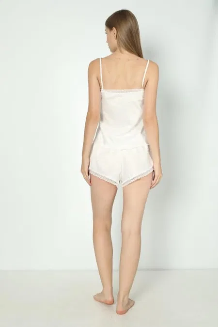 Saten İp Askılı Pijama Takımı Kadın Nathalie 003 - Beyaz