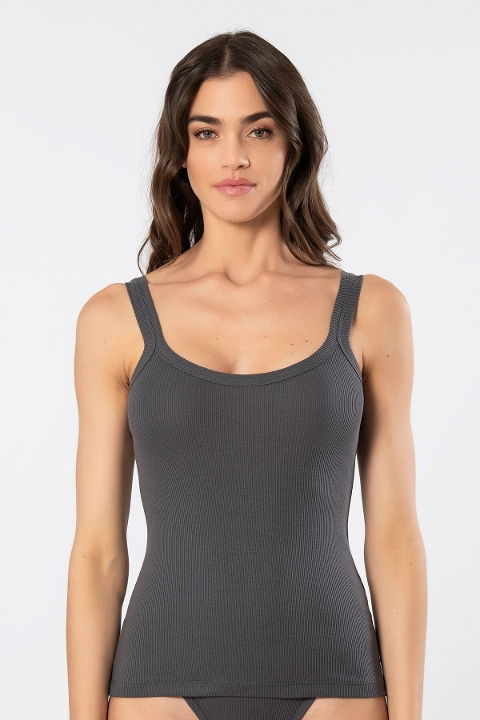 Kalın Askılı Ribana Kadın Atlet Pamuklu Kahverengi Türen 3406 - 2