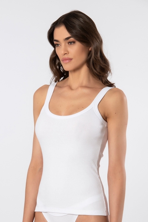 Pamuklu Ribana Kalın Askılı Kadın Atlet Türen 3406 - Beyaz