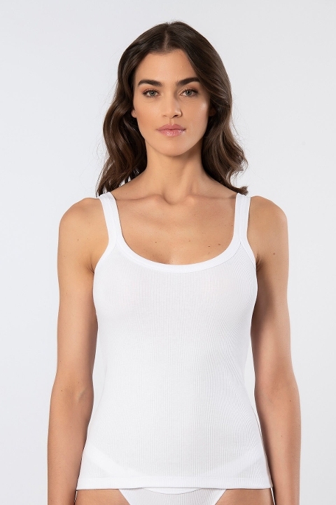 Pamuklu Ribana Kalın Askılı Kadın Atlet Türen 3406 - Beyaz